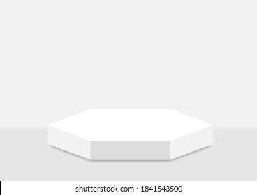 White hexagonal podium abstract background. Vector design