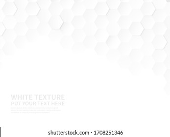 White hexagons. Technologic hexagonal pattern, geometric honeycomb gradient wallpaper, 3d paper style abstract advertising vector structure background