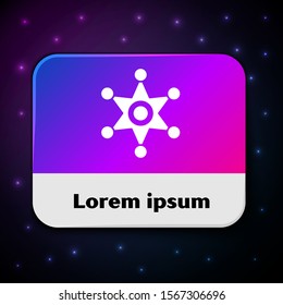 White Hexagram sheriff icon isolated on black background. Police badge icon. Rectangle color button. Vector Illustration