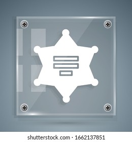 White Hexagram sheriff icon isolated on grey background. Police badge icon. Square glass panels. Vector Illustration