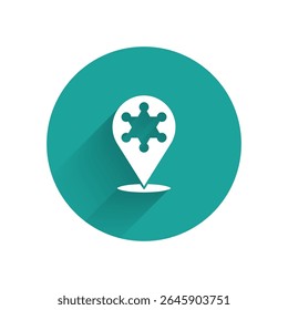 White Hexagram sheriff icon isolated with long shadow. Police badge icon. Green circle button. Vector