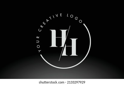 White HH Letter Logo Design with Creative Intersected and Cutted Serif Font.