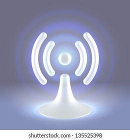 White hi tech glossy plastic wifi hot spot shining icon over gray background