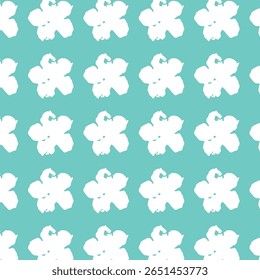 White hibiscus-like silhouettes scattered over a vibrant turquoise background, evoking a fresh and tropical summer vibe.