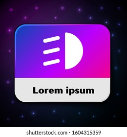 White High beam icon isolated on black background. Car headlight. Rectangle color button. Vector Illustration