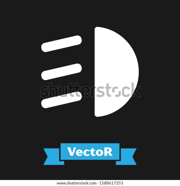 White High beam icon isolated on black\
background. Car headlight.  Vector\
Illustration