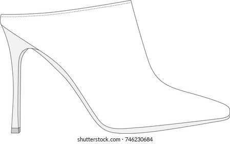 White High Heeled Mule Technical Drawing