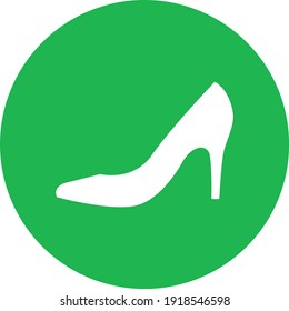 White high heels in a green circle, illustration, vector on white background.