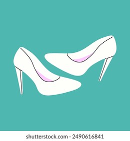 White High Heels on Blue Background