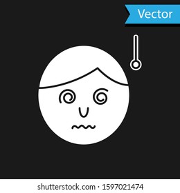 White High human body temperature or get fever icon isolated on black background. Disease, cold, flu symptom.  Vector Illustration