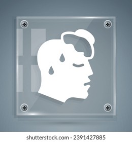 Blanco Alta temperatura del cuerpo humano u obtener un icono de fiebre aislado en el fondo gris. Enfermedad, frío, síntoma de gripe. Paneles de vidrio cuadrado. Vector