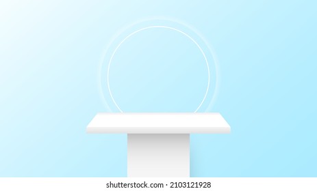 White high podium blue background , 3D stage podium display product , stand to show cosmetic products ,illustration 3d Vector EPS 10