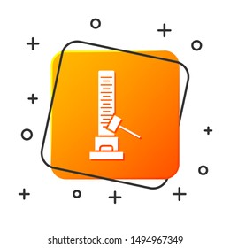 White High striker attraction with big hammer icon isolated on white background. Attraction for measuring strength. Amusement park. Orange square button. Vector Illustration