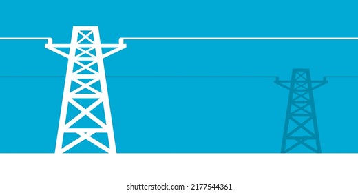 White high voltage electric pole power on blue background flat vector icon design.