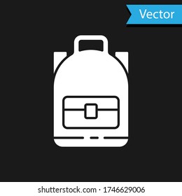 White Hiking backpack icon isolated on black background. Camping and mountain exploring backpack. Vector Illustration