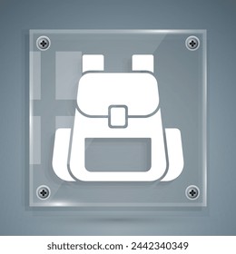 White Hiking backpack icon isolated on grey background. Camping and mountain exploring backpack. Square glass panels. Vector