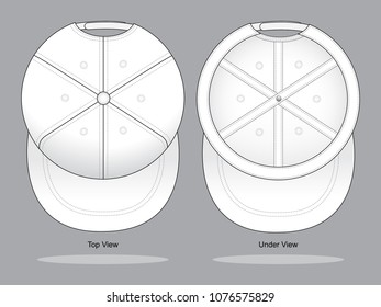 White Hip Hop Cap for Template on Gray Background. Top and Under Views, Vector File.