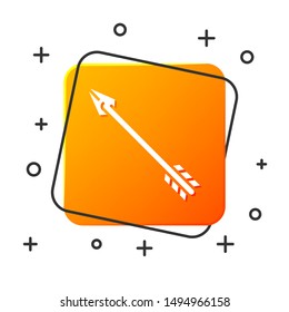 White Hipster arrow icon isolated on white background. Orange square button. Vector Illustration