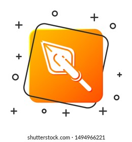 White Hipster arrow tip icon isolated on white background. Orange square button. Vector Illustration