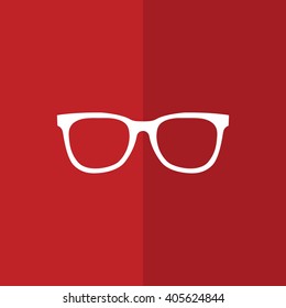 White hipster glasses vector illustration. Red background