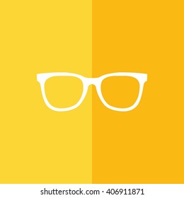 White hipster glasses vector illustration. Yellow background