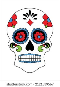 White hipster Skull with floral Mexican ornament. Retro vector illustration for tattoo, rock festival
