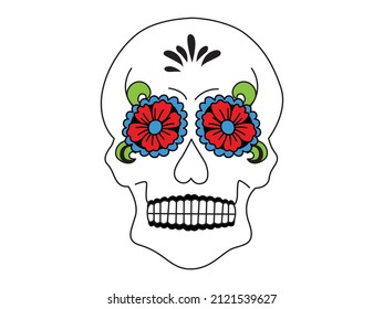 White hipster Skull with floral Mexican ornament. Retro vector illustration for tattoo, rock festival
