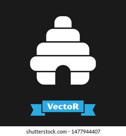 White Hive for bees icon isolated on black background. Beehive symbol. Apiary and beekeeping. Sweet natural food.  Vector Illustration