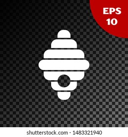 White Hive for bees icon isolated on transparent dark background. Beehive symbol. Apiary and beekeeping. Sweet natural food.  Vector Illustration