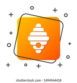 White Hive for bees icon isolated on white background. Beehive symbol. Apiary and beekeeping. Sweet natural food. Orange square button. Vector Illustration