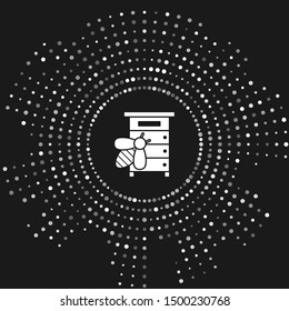 White Hive for bees icon isolated on grey background. Beehive symbol. Apiary and beekeeping. Sweet natural food. Abstract circle random dots. Vector Illustration