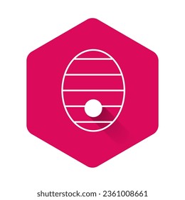 White Hive for bees icon isolated with long shadow background. Beehive symbol. Apiary and beekeeping. Sweet natural food. Pink hexagon button. Vector