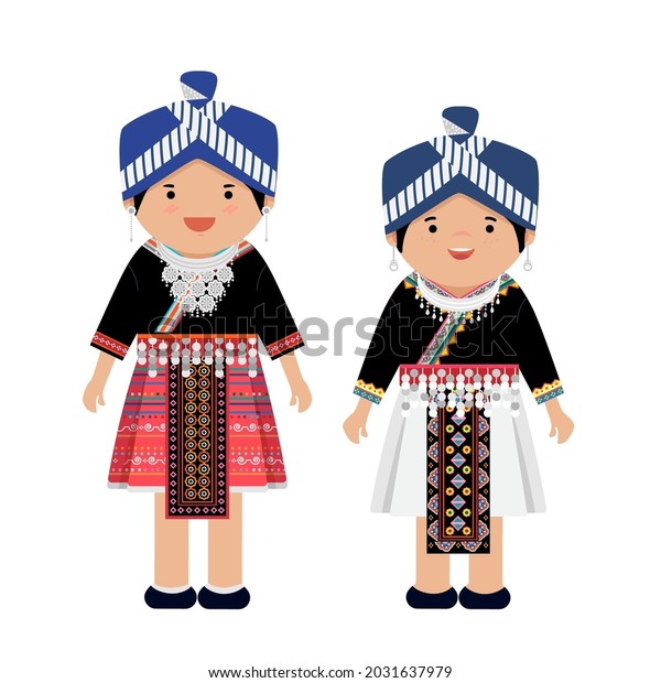 White Hmong Tribe Lady Traditional Costume Stock Vector (Royalty Free ...