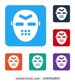 White Hockey mask icon isolated on white background. Set icons in color square buttons. Vector Illustration