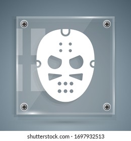 White Hockey mask icon isolated on grey background. Square glass panels. Vector Illustration