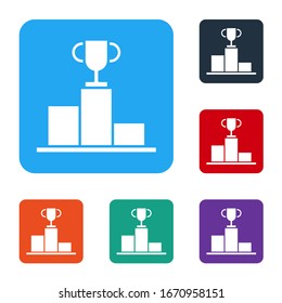 White Hockey over sports winner podium icon isolated on white background. Set icons in color square buttons. Vector Illustration