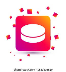White Hockey puck icon isolated on white background. Square color button. Vector Illustration