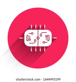 White Hockey table icon isolated with long shadow. Red circle button. Vector Illustration