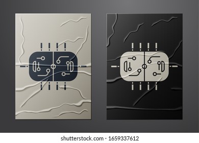 White Hockey table icon isolated on crumpled paper background. Paper art style. Vector Illustration