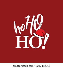 White Ho-ho-ho! text with Santa's red hat on red background.