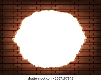 Buraco branco na parede vermelha de tijolo. Ilustração vetorial