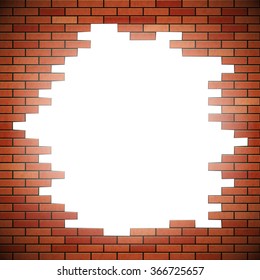 White hole in red brick wall. Stock vector illustration.