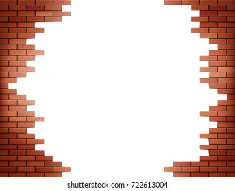 White hole in red brick wall. Stock vector illustration.