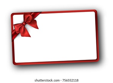 White holiday background with red glossy bow. Vector paper illustration.