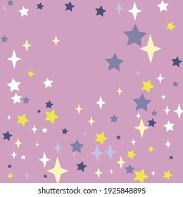 White Holiday Stars Winter Kids Wallpaper. Print Pastel Magic Christmas Multicolor Ornament. Color New Year Mystery Sky Yellow Blue Composition. Night Pink Children Girl Indigo Bright Background.