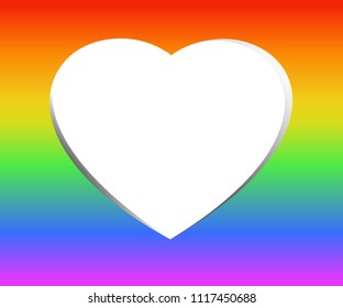 White hollow heart in gradient rainbow colors, the symbolic colors of LGBT or GLBT pride flag, symbol of lesbian, gay, bisexual, transgender, and queer/questioning (LGBTQ). Vector illustration, EPS10.