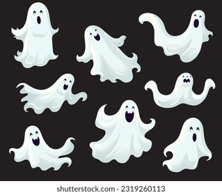 White Hollow Translucent Ghost in Flat Style with Flowing Forms Collection Set of Vector for Halloween