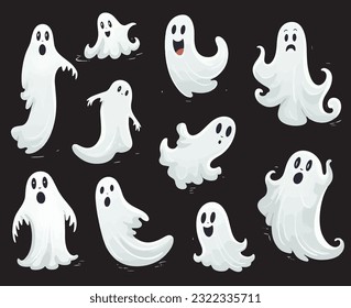 White Hollow Translucent Ghost in Flat Style with Flowing Forms Collection Set of Vector for Halloween