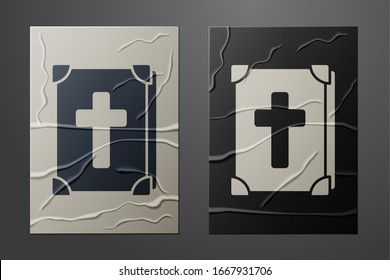 White Holy bible book icon isolated on crumpled paper background. Paper art style. Vector Illustration