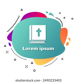 White Holy bible book icon isolated on white background. Abstract banner with liquid shapes. Vector Illustration